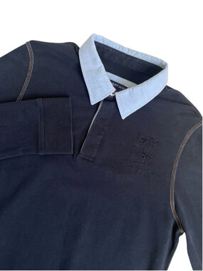 Saint James Long Sleeve Polo Rugby Shirt Men Size 38/ M Blue Embroidery